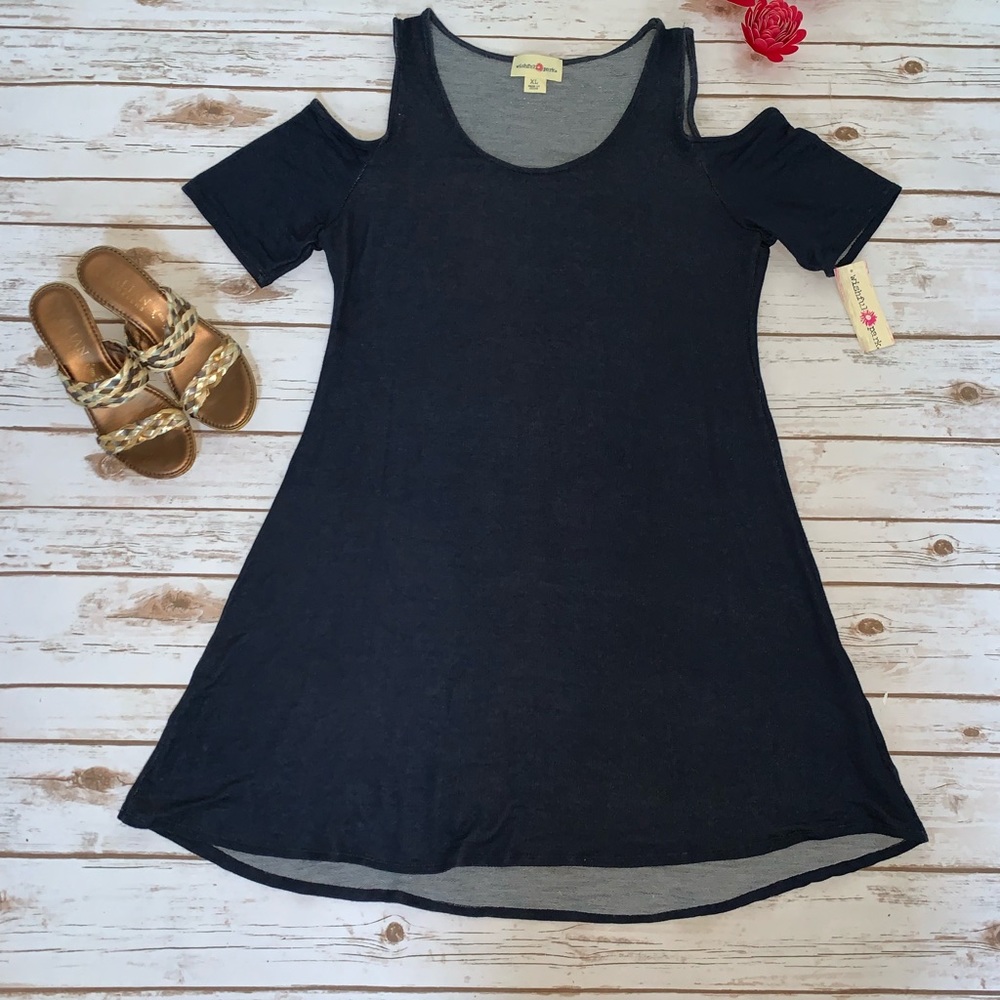Cold Shoulder Navy Blue Dress Loose Fitting